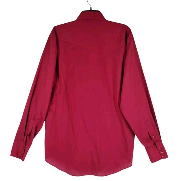 Vtg Tem Tex Western Shirt Pearl Snap Mens 16.5 35 Red Maroon 70s 80s USA Made - Picture 6 of 14